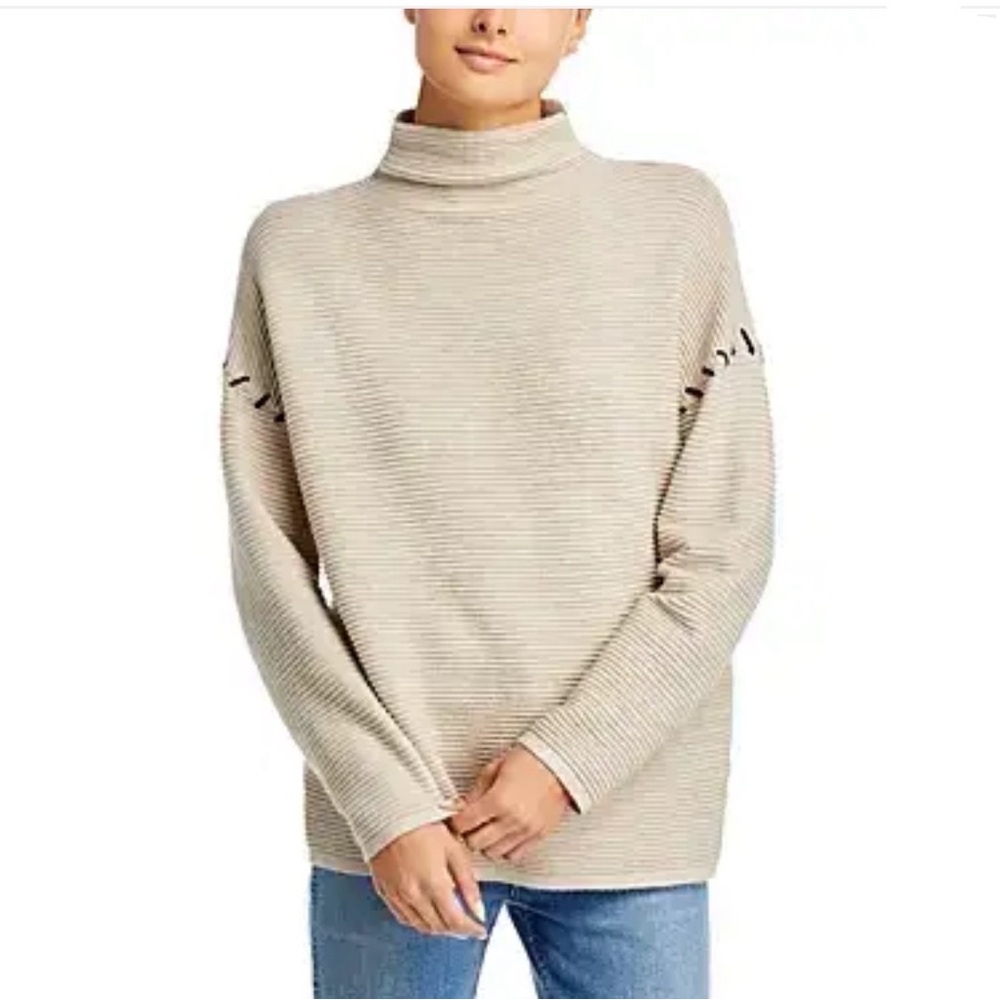 TAHARI
Women's Turtleneck Sweater 
Mock‎ Neck Ottoman Dropped Shoulder